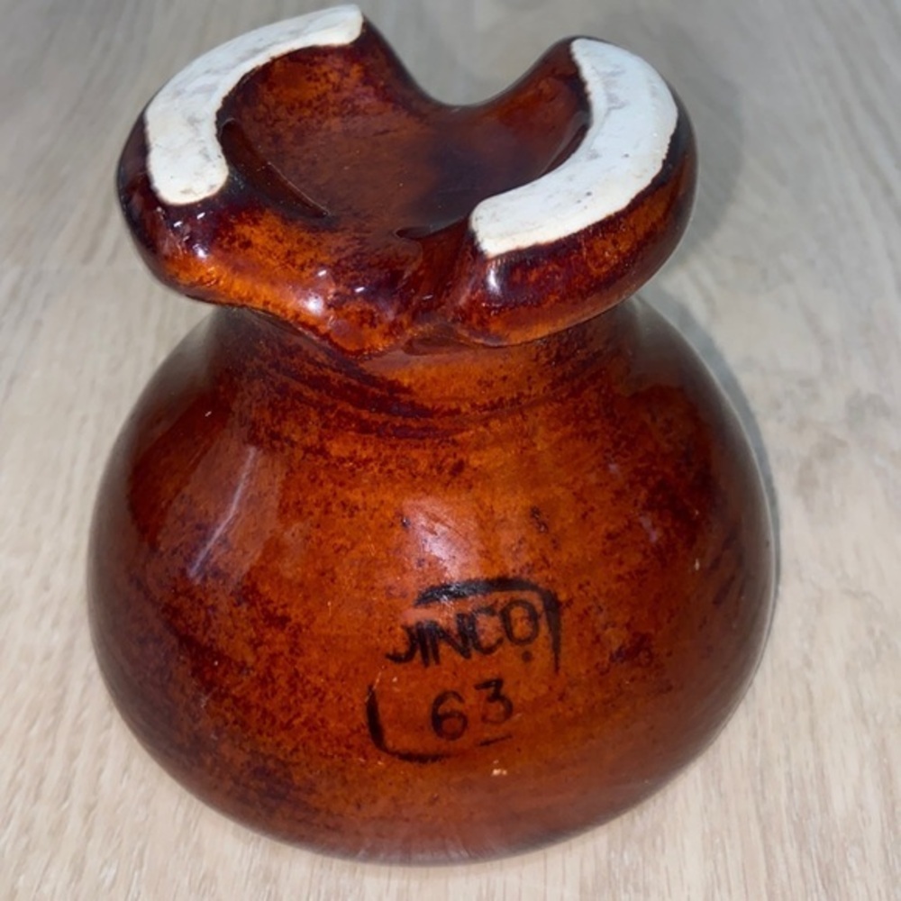 Large Vintage Ceramic Electrical Insulator - Brown
